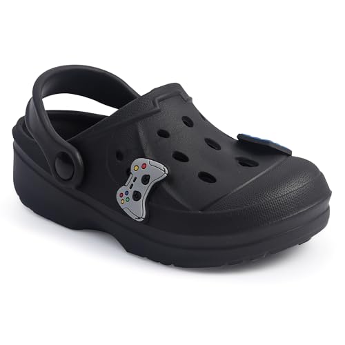 Jungen Clogs Unisex Kinder Sandalen Hausschuhe Slip On Pantoletten Garten Pool Strand Freizeit Kinder, Schwarz , 31 EU von The Essentials Wardrobe