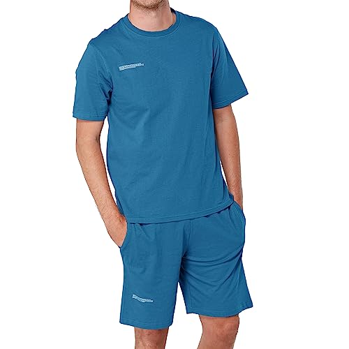 The Essentials Wardrobe Herren Shorty Pyjama Kurzarm Set Nachtwäsche Pjs Loungewear Baumwolle Größe S-4XL, blau, XXXXL von The Essentials Wardrobe