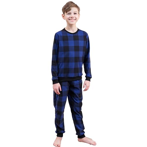 The Essentials Wardrobe Jungen Fleece Pyjama Supersoft Cosy Set Langarm Gaming Nachtwäsche 4-13 Jahre, Karo - Kobaltblau, 116 von The Essentials Wardrobe