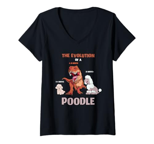 Damen Die Entwicklung eines Pudels oder die Evolution der Hunde T-Shirt mit V-Ausschnitt Damen Die Entwicklung eines Pudels oder die Evolution der Hunde T-Shirt mit V-Ausschnitt von The Evolution of a Poodle or evolution of dogs