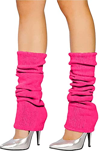 The Fancy Dress Angies Fashion Luxuriöse Damen 80er Jahre Tanz Einfarbig Gerippte Beinstulpen Neon Beinstulpen in Hot Pink 12 Farben, rose, One size von The Fancy Dress