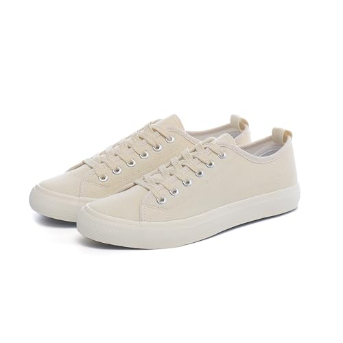 Canvas-Schuhe für Damen, lässig, niedrig, modisch, Tennisschuhe für Damen, mit extra Schnürsenkeln, Hellbraun, 39.5 EU von The Fashion Supply