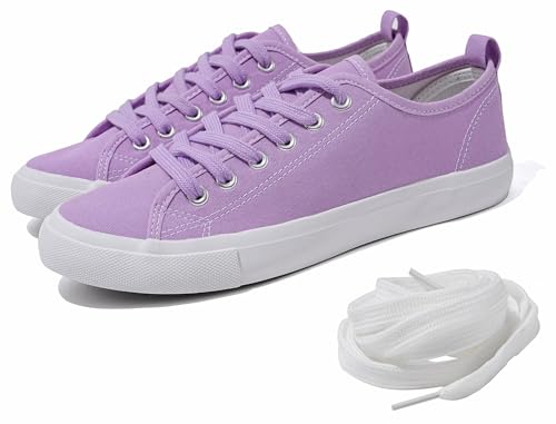 Canvas-Schuhe für Damen, lässig, niedrig, modisch, Tennisschuhe für Damen, mit extra Schnürsenkeln, Lavendel, 36 EU von The Fashion Supply