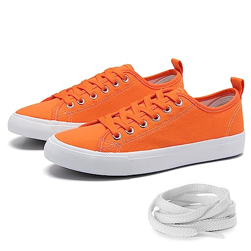 Canvas-Schuhe für Damen, lässig, niedrig, modisch, Tennisschuhe für Damen, mit extra Schnürsenkeln, Orange/Abendrot im Zickzackmuster (Sunset Chevron), 38.5 EU von The Fashion Supply