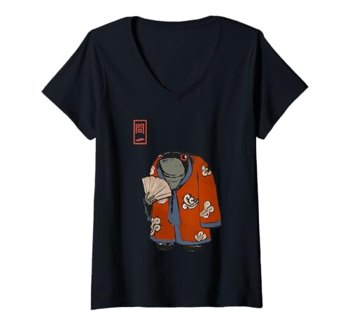 Damen Unbeeindruckter Frosch lustige japanische Kunst von Matsumoto Hoji T-Shirt mit V-Ausschnitt von The Frog Japanese Store