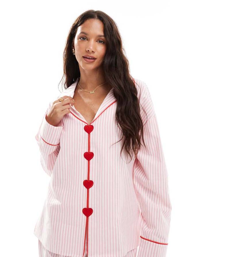The Frolic -Exclusive - Rosa-weiß gestreiftes Pyjama-Hemd mit herzförmigen Knöpfen, Kombiteil von The Frolic