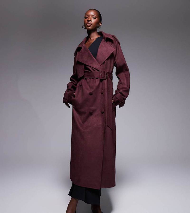 The Frolic - Exklusiver Trenchcoat aus Wildlederimitat in Pflaume mit Oversize-Kragen und Gürtel-Lila The Frolic - Exklusiver Trenchcoat aus Wildlederimitat in Pflaume mit Oversize-Kragen und Gürtel-Lila von The Frolic