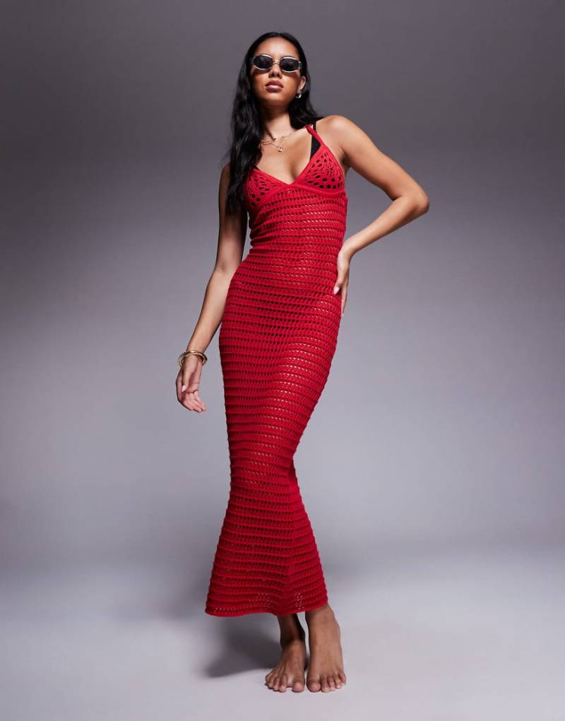 The Frolic - Exklusives, gehäkeltes Neckholder-Maxikleid in Rot von The Frolic