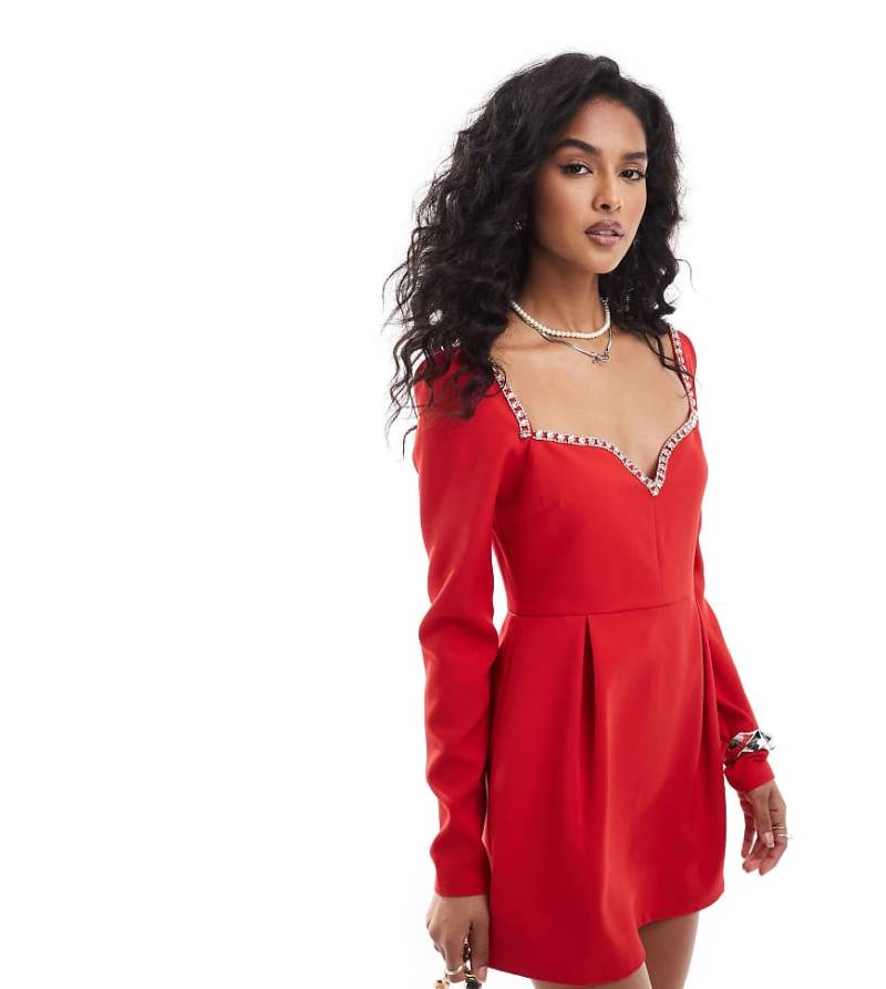 The Frolic - Exklusives Minikleid in Rot mit Strassrand und Herzausschnitt von The Frolic