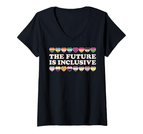 Damen The Future Is Inclusive Trans Nonbinary Genderqueer-Herz T-Shirt mit V-Ausschnitt Damen The Future Is Inclusive Trans Nonbinary Genderqueer-Herz T-Shirt mit V-Ausschnitt von The Future Is Inclusive LGBTQIA Rainbow Pride Ally
