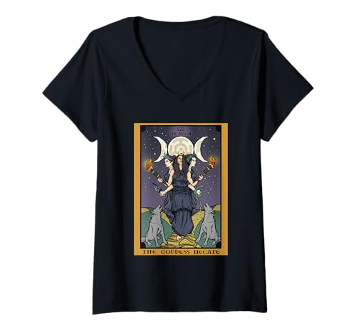 Damen Hecate Dreifach-Mond-Göttin Hexe Hekate Rad Tarotkarte T-Shirt mit V-Ausschnitt Damen Hecate Dreifach-Mond-Göttin Hexe Hekate Rad Tarotkarte T-Shirt mit V-Ausschnitt von The Ghoulish Garb