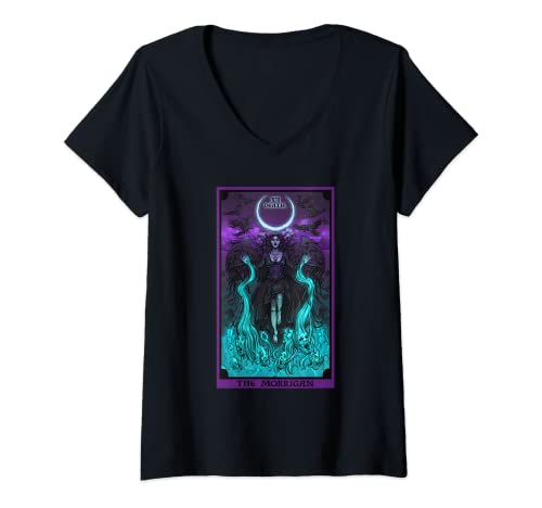 Damen The Morrigan Tod Tarotkarte Gothic heidnische Hexe Triple Moon T-Shirt mit V-Ausschnitt Damen The Morrigan Tod Tarotkarte Gothic heidnische Hexe Triple Moon T-Shirt mit V-Ausschnitt von The Ghoulish Garb