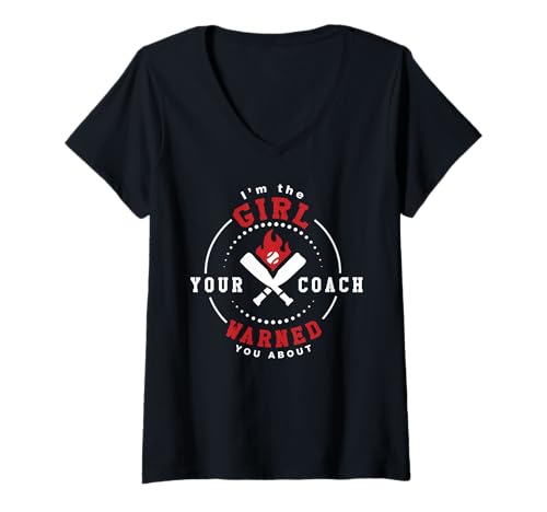 Damen Das Mädchen, das Dein Trainer Dich vor Baseball-Softball gewarnt hat T-Shirt mit V-Ausschnitt von The Girl Your Coach Warned You Softball Gifts