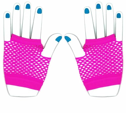 The Glowhouse 80er Jahre Neon Fischnetz Handschuhe Kurz und Lang Lebendige Farben, Kurz, Rosa, Einheitsgröße von The Glowhouse