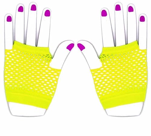 The Glowhouse Neon-Netzhandschuhe der 80er Jahre, kurze und lange Handschuhe, leuchtende Farben von The Glowhouse