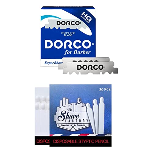 Dorco 100 Stainless Steel Single Edge Razor Blades + 20 hämostatische Streichhölzer Shave Factory von Dorco