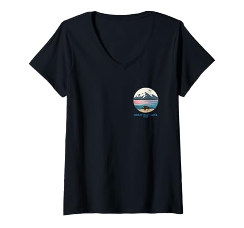 Damen Das Great Salt Lake Trail Utah Taschenlogo T-Shirt mit V-Ausschnitt Damen Das Great Salt Lake Trail Utah Taschenlogo T-Shirt mit V-Ausschnitt von The Great Salt Lake City