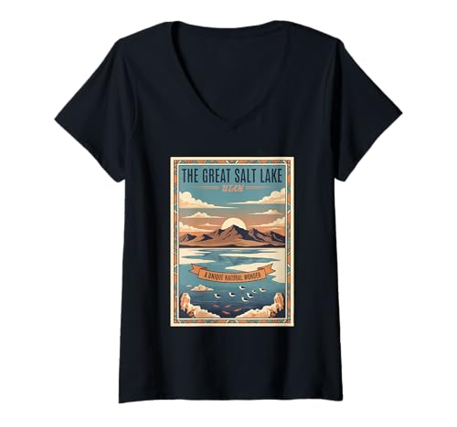Damen Das einzigartige natürliche Salzwasserwunder des Great Salt Lake Utah T-Shirt mit V-Ausschnitt Damen Das einzigartige natürliche Salzwasserwunder des Great Salt Lake Utah T-Shirt mit V-Ausschnitt von The Great Salt Lake Utah
