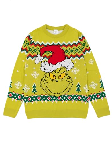 Grinch Herren Grüner Weihnachtspullover aus Strick | Festlicher Feiertagspullover - warm, lustig & kuschelig | Ikonische Themenkleidung für Weihnachtsfeiern | Ideal für Grinch-Fans und Festliche von The Grinch