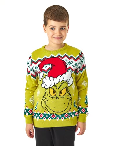 The Grinch Kids Grüner Strick-Weihnachtspullover | Festlicher Feiertagspullover - Spaß & Gemütlich | Erlebe den ikonischen Geist des Grinch im Sweatshirt-Stil in Dieser Weihnachtszeit von The Grinch