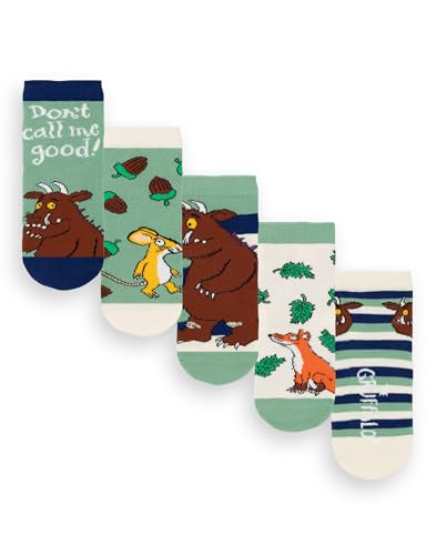 The Gruffalo Jungensocken 5er-Pack | Mehrfarbige Kinderschuhe mit Märchengrafik | Julia Donaldson Mouse Fox Bequemes Socken-Set-Bundle | Merchandise-Geschenk zur Story-Book-Serie von The Gruffalo