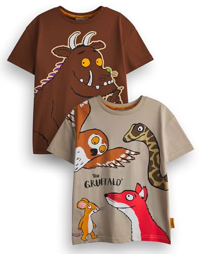 The Gruffalo Kinder-T-Shirt im 2er-Pack | Braunes Grüffelo & Friends-Grafik-T-Shirts | Mehrfarbiges, kurzärmliges Märchen-Oberteil-Set im Multi-Pack | Geschenkpaket mit Geschichtenbuch-Merchandise von The Gruffalo