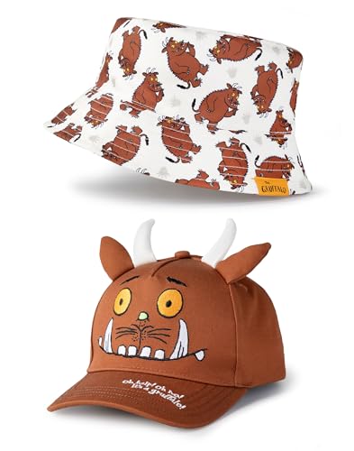 Gruffalo The Friends Braunes 2er-Pack Fischerhut- und Mützen-Set für Jungen | Reversibles Charakterdesign mit 3D-Ohren und Hörnern | Niedliche Cartoon-Hüte zum Spielen im Freien von Gruffalo