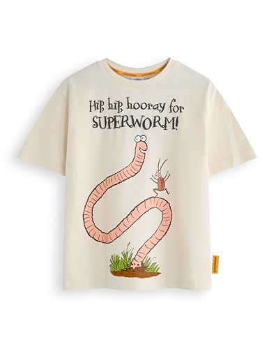 The Gruffalo & Friends Superworm Jungen T-Shirt | Hip Hip Hurra Kids Storybook Grafik-T-Shirt in Hellbraun | Julia Donaldson Axel Scheffler Superhelden-Buchbekleidung Top von The Gruffalo