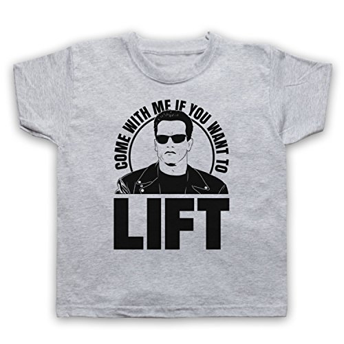 Arnold Schwarzenegger Come with Me If You Want to Lift Kinder T-Shirt, Grau, 7-8 Jahren von The Guns Of Brixton
