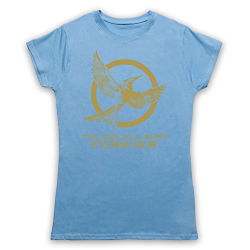 Hunger Games Mockingjay 2 The Fire Will Burn Forever Damen T-Shirt, Hellblau, Small von The Guns Of Brixton