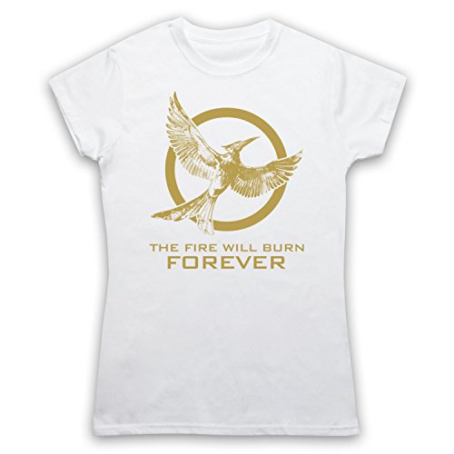 Hunger Games Mockingjay 2 The Fire Will Burn Forever Damen T-Shirt, Weis, Medium von The Guns Of Brixton