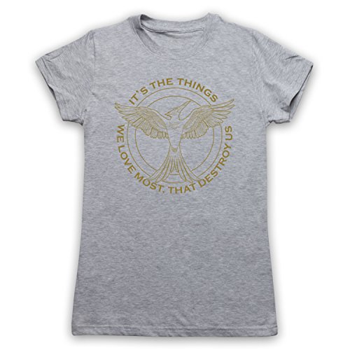 Hunger Games Mockingjay Things We Love Most Destroy Us Damen T-Shirt, Grau, Medium von The Guns Of Brixton