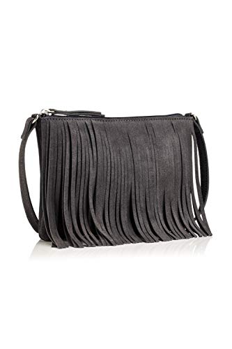The Handbag Edit Fringed Crossbody, Damen Umhängetasche, Grau (Grey/Pewter), 1x23.5x15 cm (W x H L) von The Handbag Edit