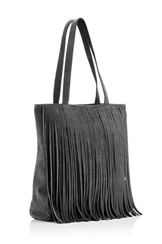 The Handbag Edit Fringed Tote, Damen Grau (Grey/Pewter), 10x36x36 cm (W x H L) von The Handbag Edit
