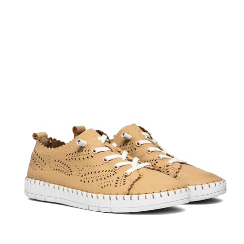 The Happy Monk Extra bequeme Leder-Sneaker mit rutschfester Sohle, hergestellt in Spanien - Kreta, Beige 014, 36 EU von The Happy Monk