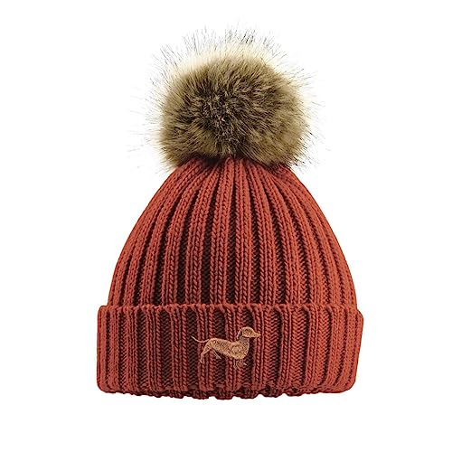 The House Of Dog: Dackel Wurst Hund Besitzer Geschenk Kunstpelz Pom Pom Grobstrick Super Weich Unisex Bestickte Beanie Mütze, rust, Einheitsgröße von The House Of Dog