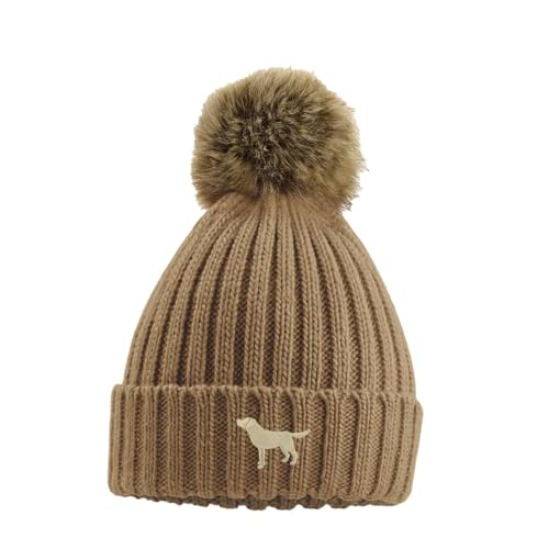 The House of Dog Golden Yellow Labrador Retriever Besitzer Geschenk Kunstpelz Pom Pom Grobstrick Super Weich Unisex Bestickte Beanie Mütze Schwarz, Schwarz von The House Of Dog