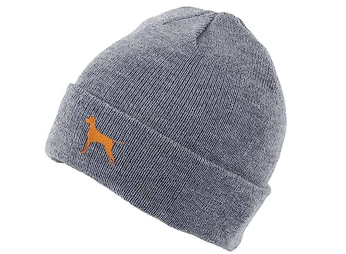 The House Of Dog Ungarische Vizsla Besitzer Geschenk Klassische Manschette Uni Beanie Skimütze mit gesticktem Design, grau, Einheitsgröße von The House Of Dog