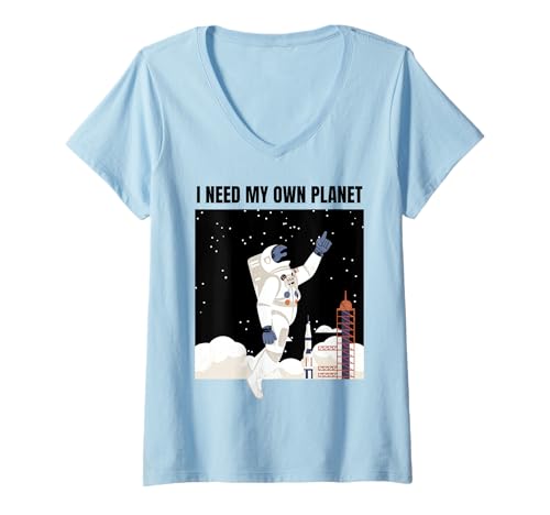 Damen Lustiger Astronaut "I need My Own Planet" Astronomie Humor T-Shirt mit V-Ausschnitt Damen Lustiger Astronaut "I need My Own Planet" Astronomie Humor T-Shirt mit V-Ausschnitt von The Introverted Astronaut