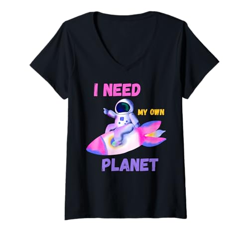 Damen Lustiger Astronaut - I need My Own Planet: Humor for Introverts T-Shirt mit V-Ausschnitt von The Introverted Astronaut