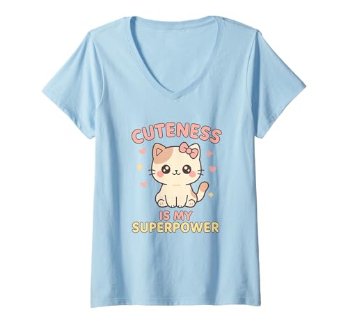 Damen Kawaii-Katze - Niedlichkeit ist Meine Superkraft T-Shirt mit V-Ausschnitt Damen Kawaii-Katze - Niedlichkeit ist Meine Superkraft T-Shirt mit V-Ausschnitt von The Kawaii Animal Paradise