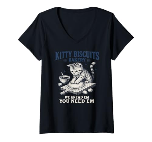 Damen Lustige Backkunst Kitty Kekse Bäckerei Katzenliebhaber T-Shirt mit V-Ausschnitt Damen Lustige Backkunst Kitty Kekse Bäckerei Katzenliebhaber T-Shirt mit V-Ausschnitt von The Kitty Biscuits Bakery