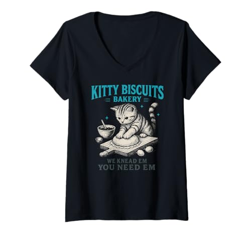 Damen Lustige Katze Meme Kitty Kekse Bäckerei Vintage Art T-Shirt mit V-Ausschnitt Damen Lustige Katze Meme Kitty Kekse Bäckerei Vintage Art T-Shirt mit V-Ausschnitt von The Kitty Biscuits Bakery