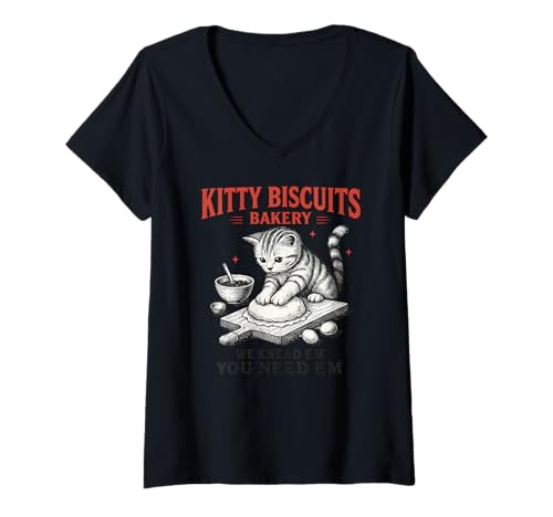 Damen Lustige Katze Meme Kitty Kekse Bäckerei Vintage Art T-Shirt mit V-Ausschnitt Damen Lustige Katze Meme Kitty Kekse Bäckerei Vintage Art T-Shirt mit V-Ausschnitt von The Kitty Biscuits Bakery