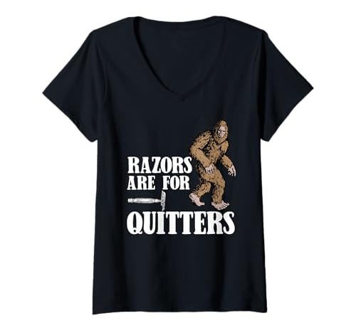 Damen Razors Are for Quitters Lustiger Sasquatch-Bart Bigfoot T-Shirt mit V-Ausschnitt von The Lab of Weirdos