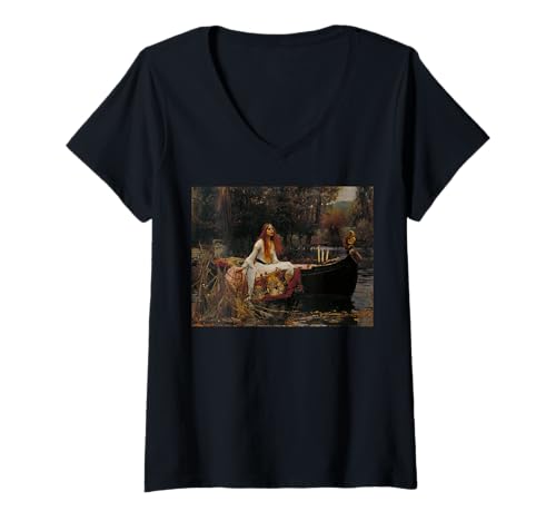 Damen Die Dame von Shalott, John Waterhouse, Gemälde, König Artus T-Shirt mit V-Ausschnitt Damen Die Dame von Shalott, John Waterhouse, Gemälde, König Artus T-Shirt mit V-Ausschnitt von The Lady of Shalott Famous Painting Art Merch