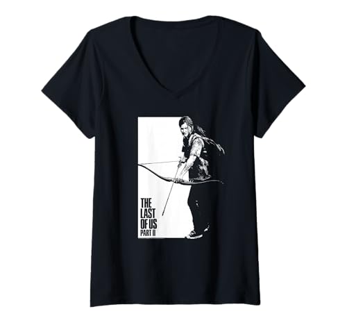 Damen The Last of Us Ellie Bow Black and White Video Game T-Shirt mit V-Ausschnitt Damen The Last of Us Ellie Bow Black and White Video Game T-Shirt mit V-Ausschnitt von The Last of Us