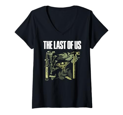 Damen The Last of Us Plants and Weapons Illustration Video Game T-Shirt mit V-Ausschnitt Damen The Last of Us Plants and Weapons Illustration Video Game T-Shirt mit V-Ausschnitt von The Last of Us