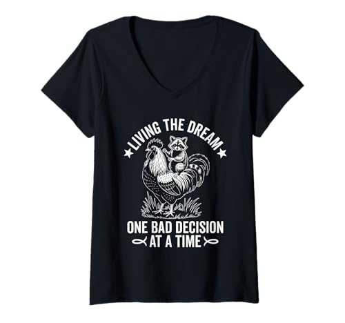 Damen Living The Dream One Bad Decision at A Time Lustiger Waschbär T-Shirt mit V-Ausschnitt Damen Living The Dream One Bad Decision at A Time Lustiger Waschbär T-Shirt mit V-Ausschnitt von The Laughing Raccoon