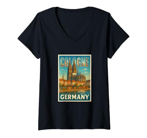 Damen Köln Deutschland Vintage Reise Souvenir Poster Kunst Grafik T-Shirt mit V-Ausschnitt Damen Köln Deutschland Vintage Reise Souvenir Poster Kunst Grafik T-Shirt mit V-Ausschnitt von The Lederhosen Legends Tees Apparel and Design